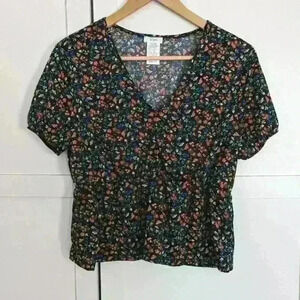 🌴2/$25🌴RIPE | Floral Black/Red/Green/blue Shirt Sleeve V-Neck Crop Top